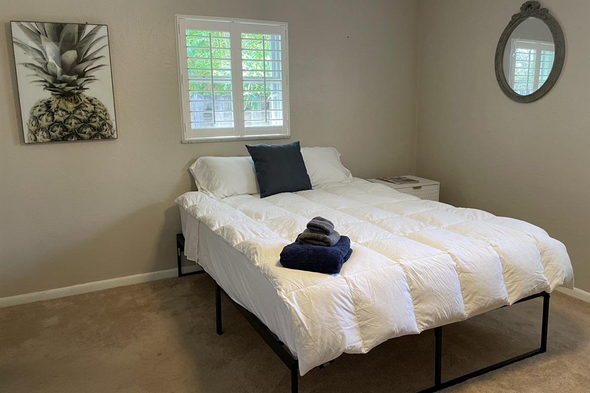 Our main bedroom has plenty of space and a comfortable bed, with an ensuite bathroom also.