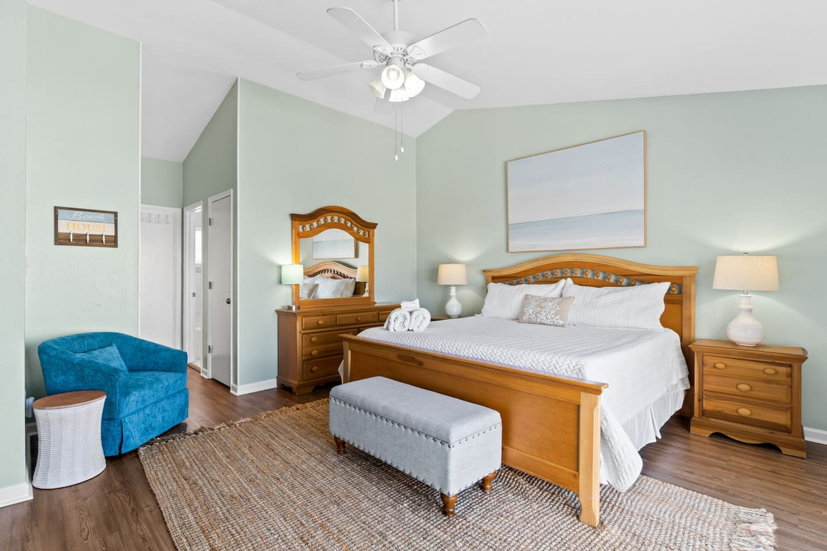 Your king suite is on the top floor &mdash; which means privacy, quiet, and a view out the windows that guests consistently rave about.