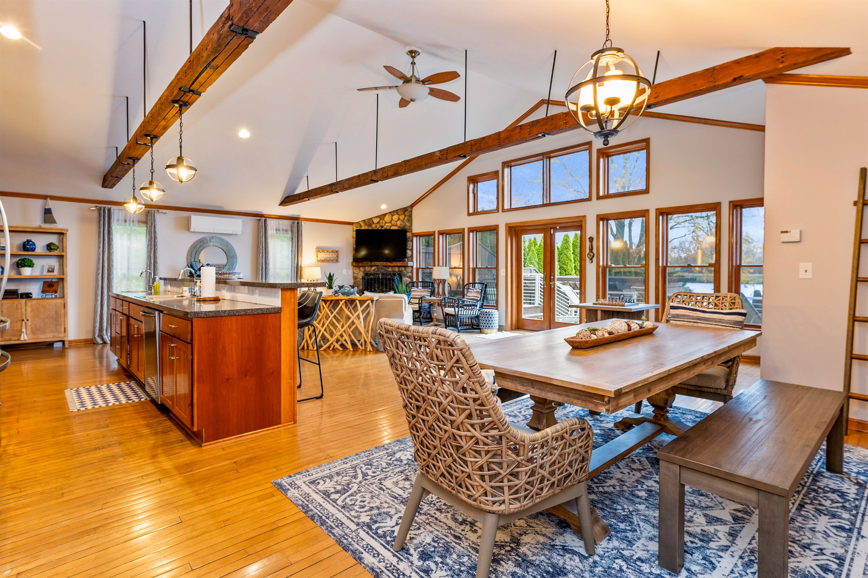 Open concept kitchen,dining and living space