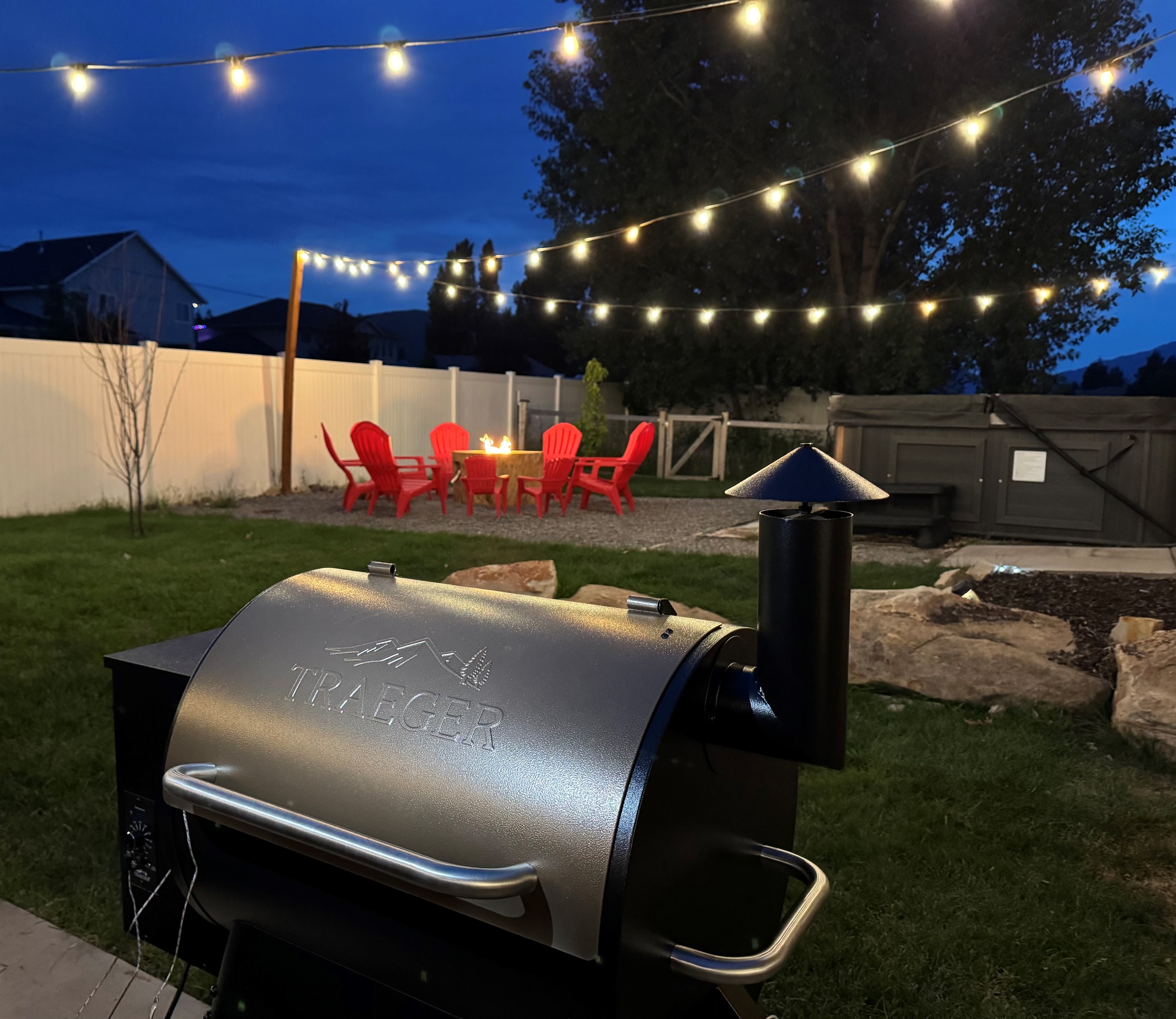 This is the perfect space to pull all the crew together, pop some protein on the Traeger, enjoy the firepit/hottub under the twinkling lights. Or, turn everything off to enjoy our gorgeous Dark Sky Community!