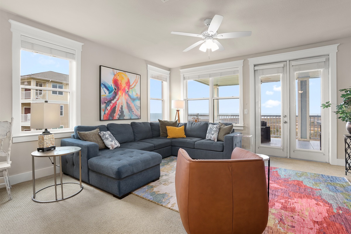 Sectional couch in living room.