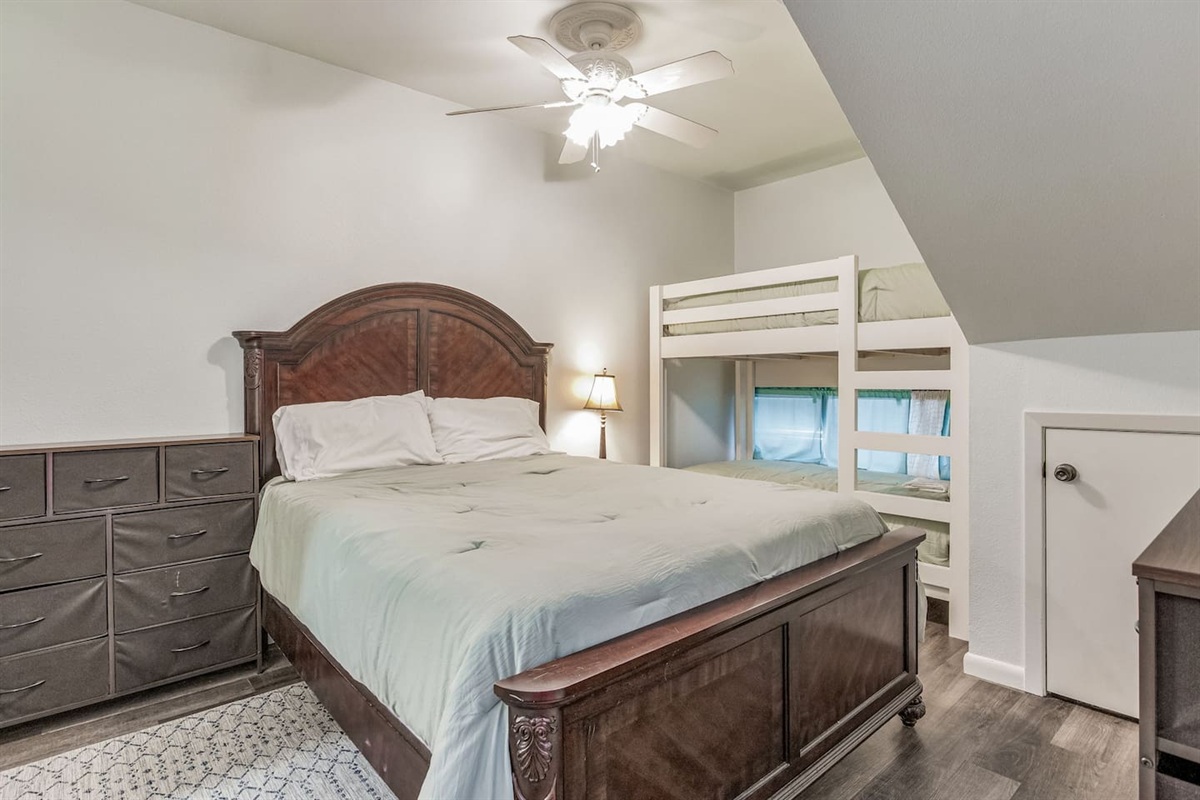 Bedroom # 2 - Queen Bed and bunk beds