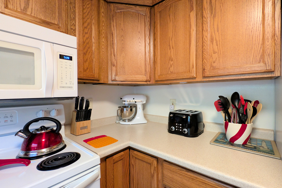 kitchen with electric range & stand mixer