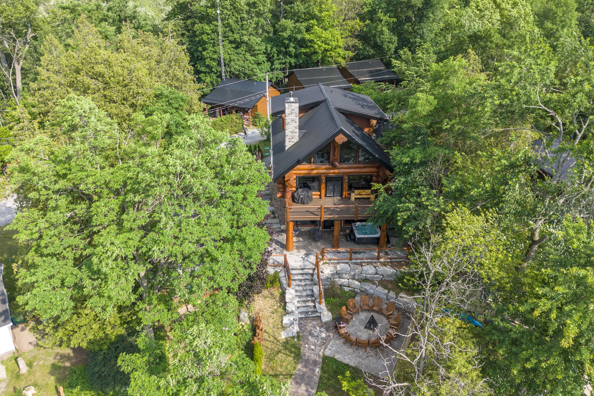 Aerial view of Bear Lodge nestled among the trees