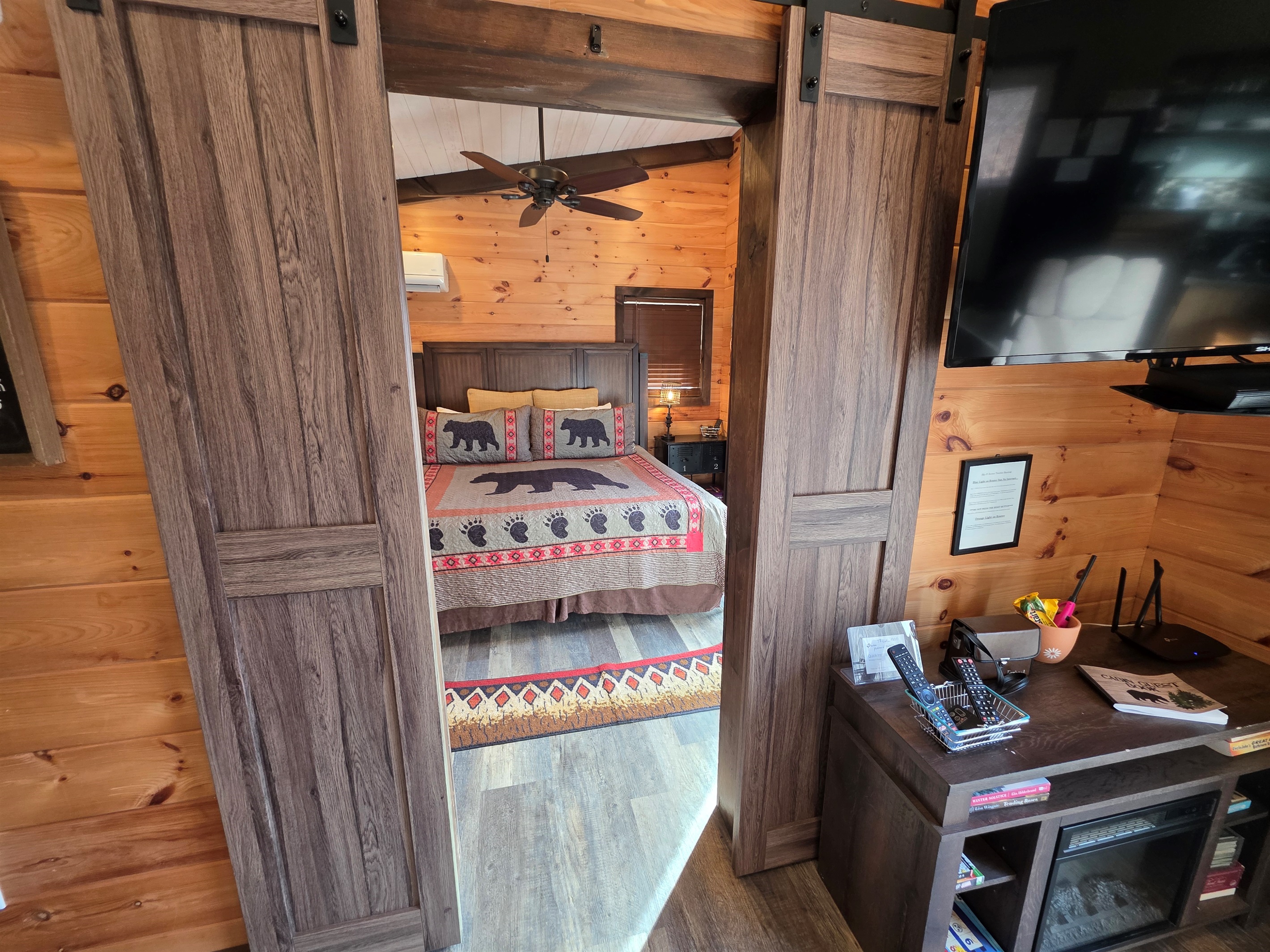 Barn doors into the bedroom
