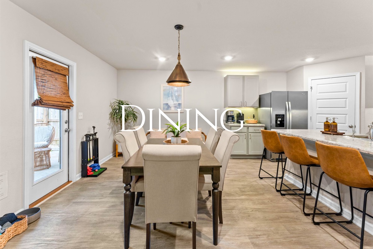 The dining area is perfect for shared meals, game nights, or lingering conversations over dessert.