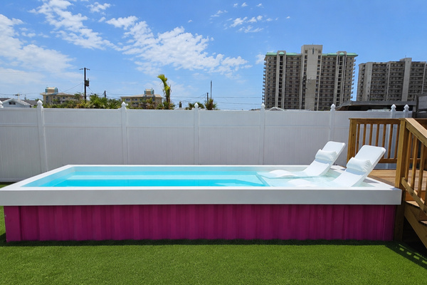 New backyard renovation with the first shipping container pool in PCB! Relax on the tanning ledge or take a refreshing dip. 