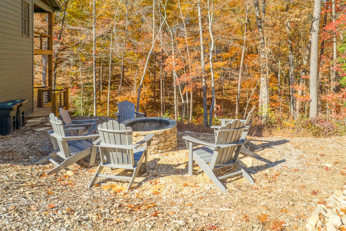 Firepit for friends to gather and relax, make smores, etc.  We provide firewood for guests so you don't have to worry about finding a store that sells it, carrying it, etc.  6 polywood chairs provided to site around the fire.