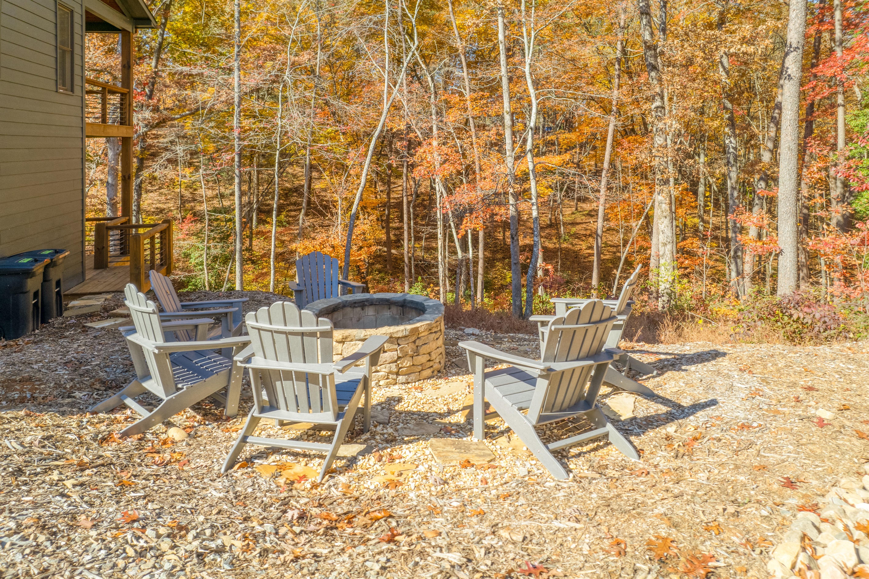 Firepit for friends to gather and relax, make smores, etc.  We provide firewood for guests so you don't have to worry about finding a store that sells it, carrying it, etc.  6 polywood chairs provided to site around the fire.