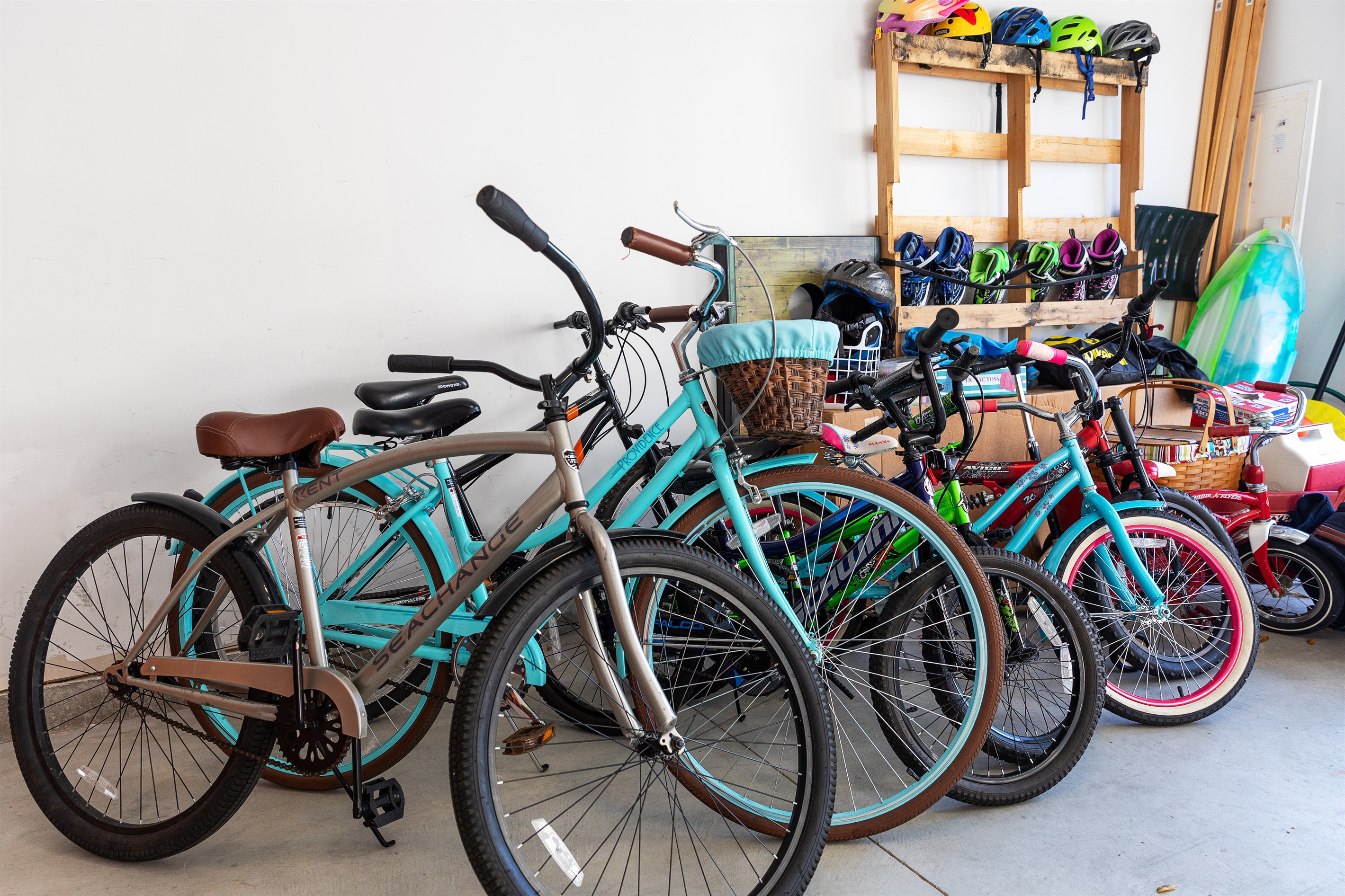 Bikes, helmets, sleds for winter,