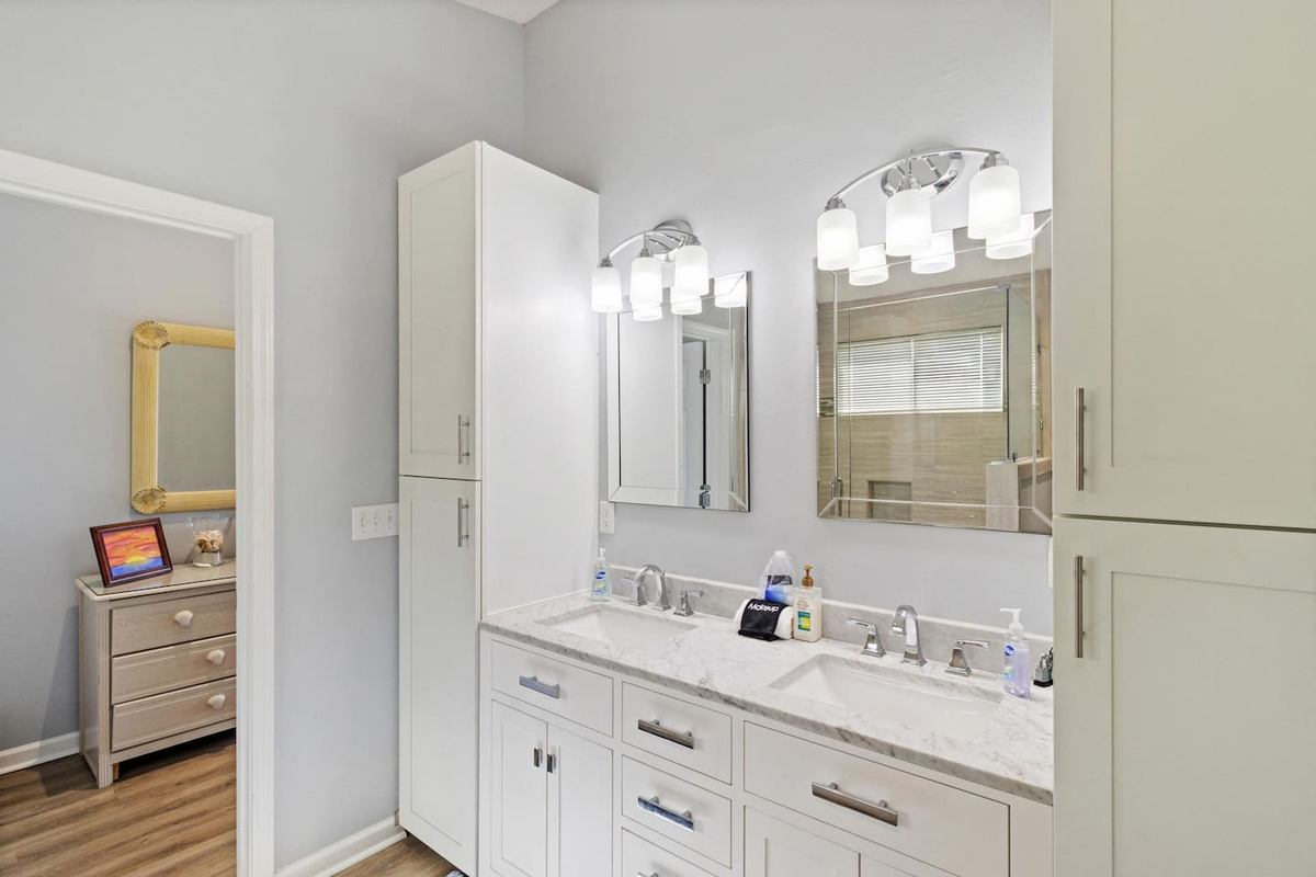 Use both sinks in the master bath double vanity &mdash; no negotiating mirror time on vacation.