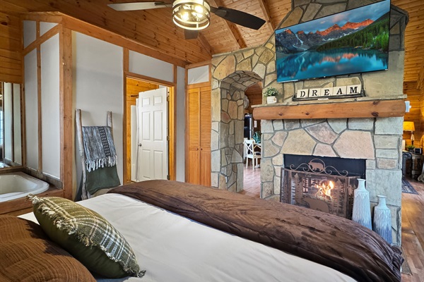 Soak, relax, and reconnect — the jacuzzi is right inside the bedroom