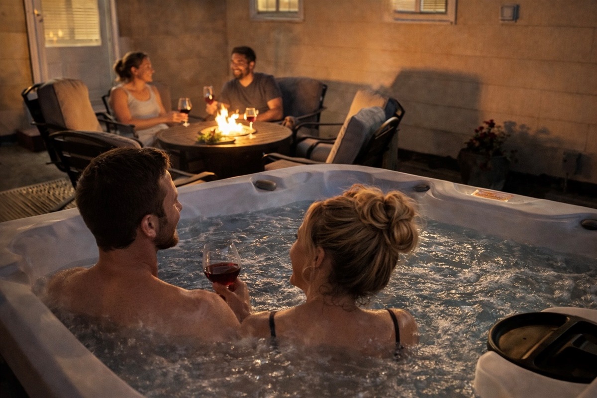 Evenings are made for soaking in the year-round hot tub beneath string lights and Southern stars.