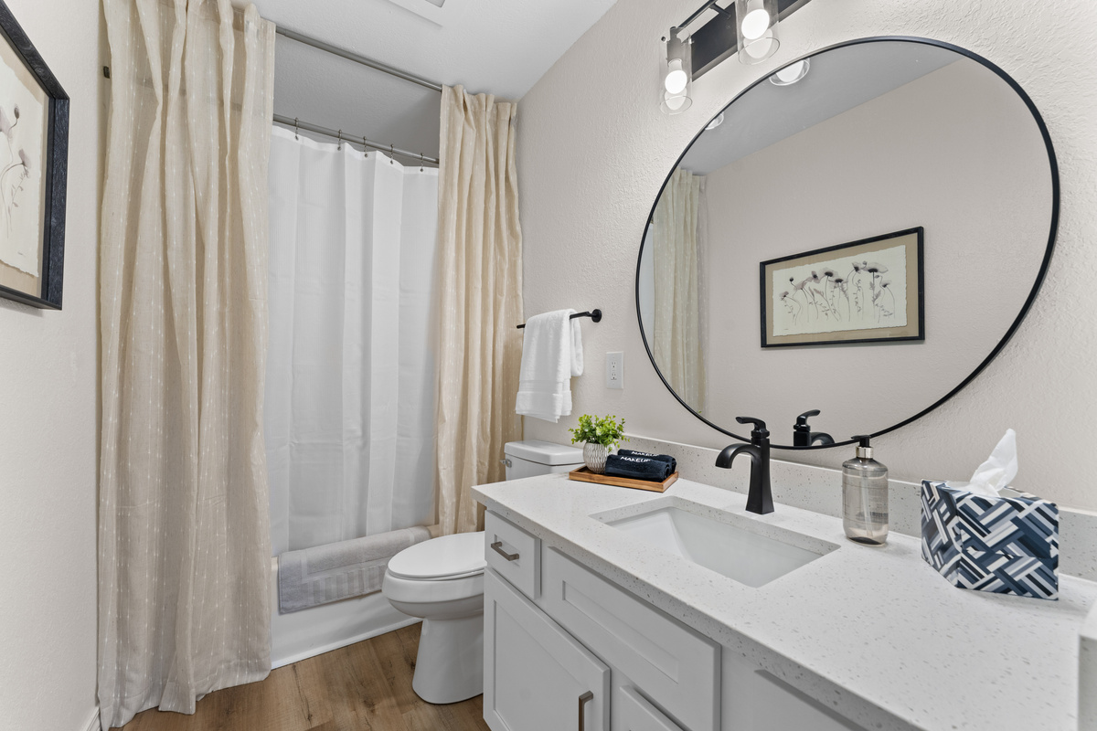The guest bedroom’s Roku TV includes the same cable service available in the living room.