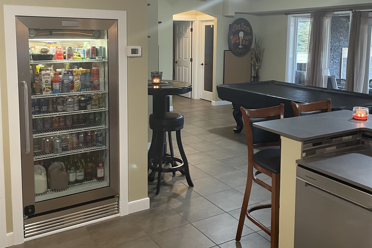 Large glass fridge. Fridge is normally locked with host supplies inside. Contact host in advance of booking to confirm if space can be made for guest supplies. Full size guest fridge/freezer outside of suite for regular use.