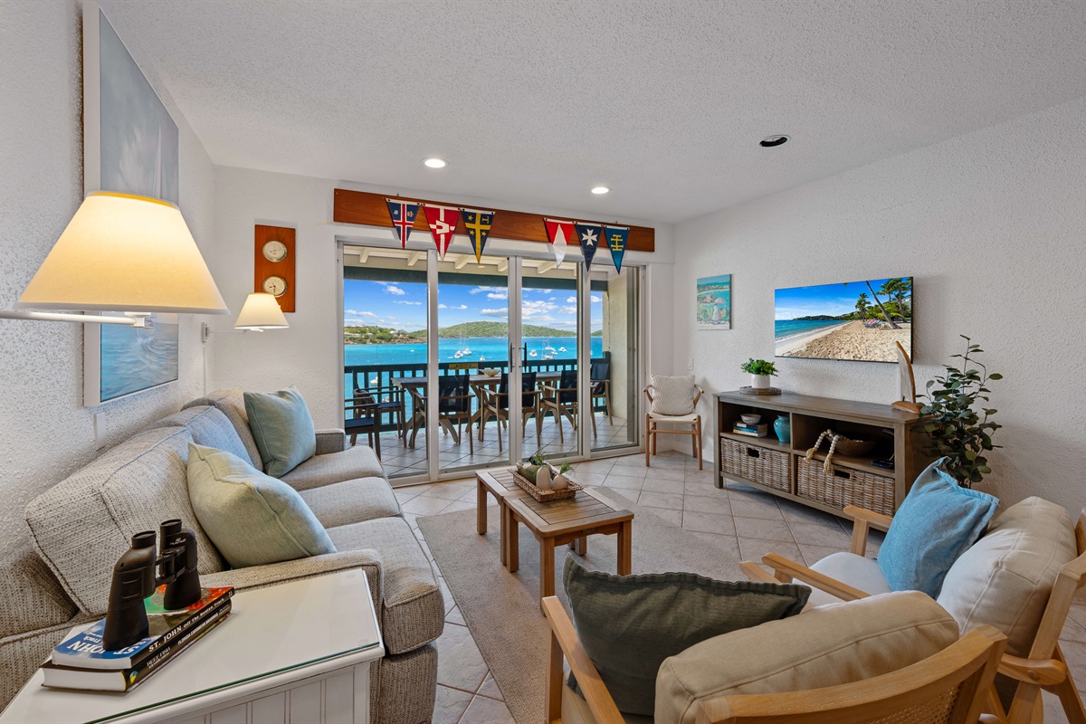 Comfortable living space with smart TV