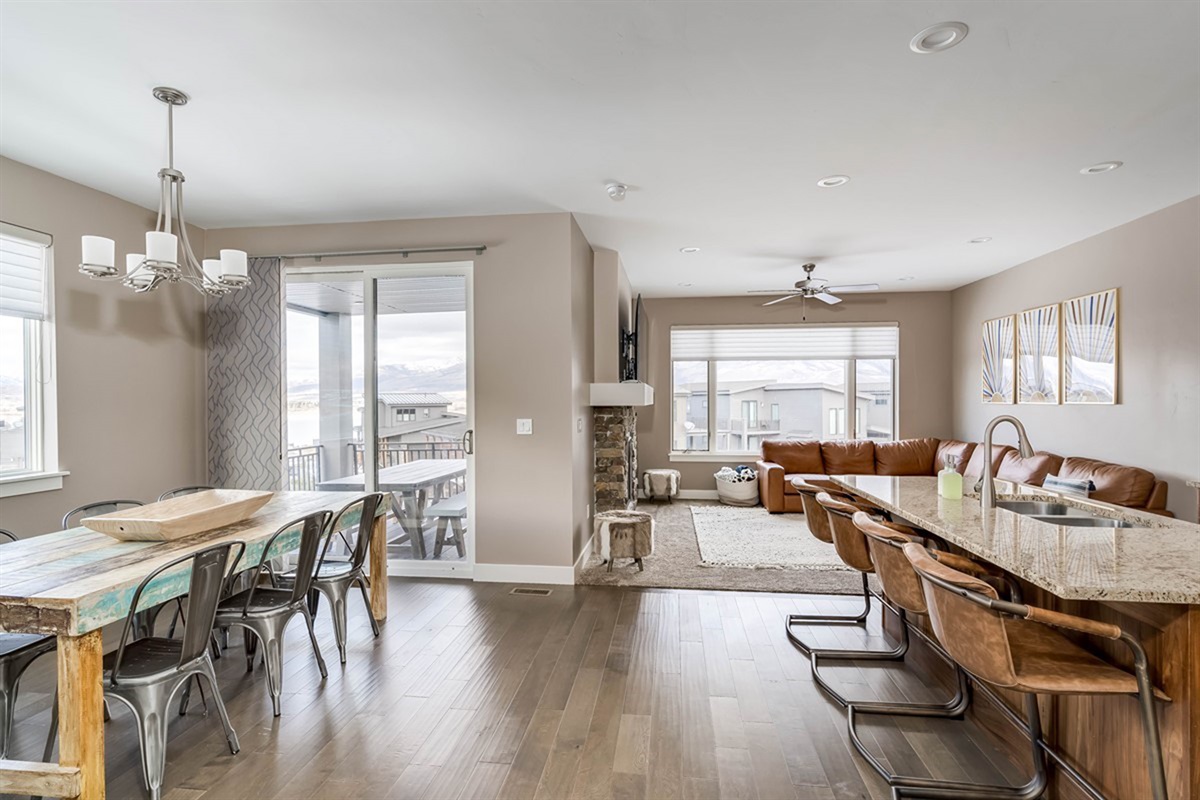 Bright, open main level with seamless indoor living and mountain views