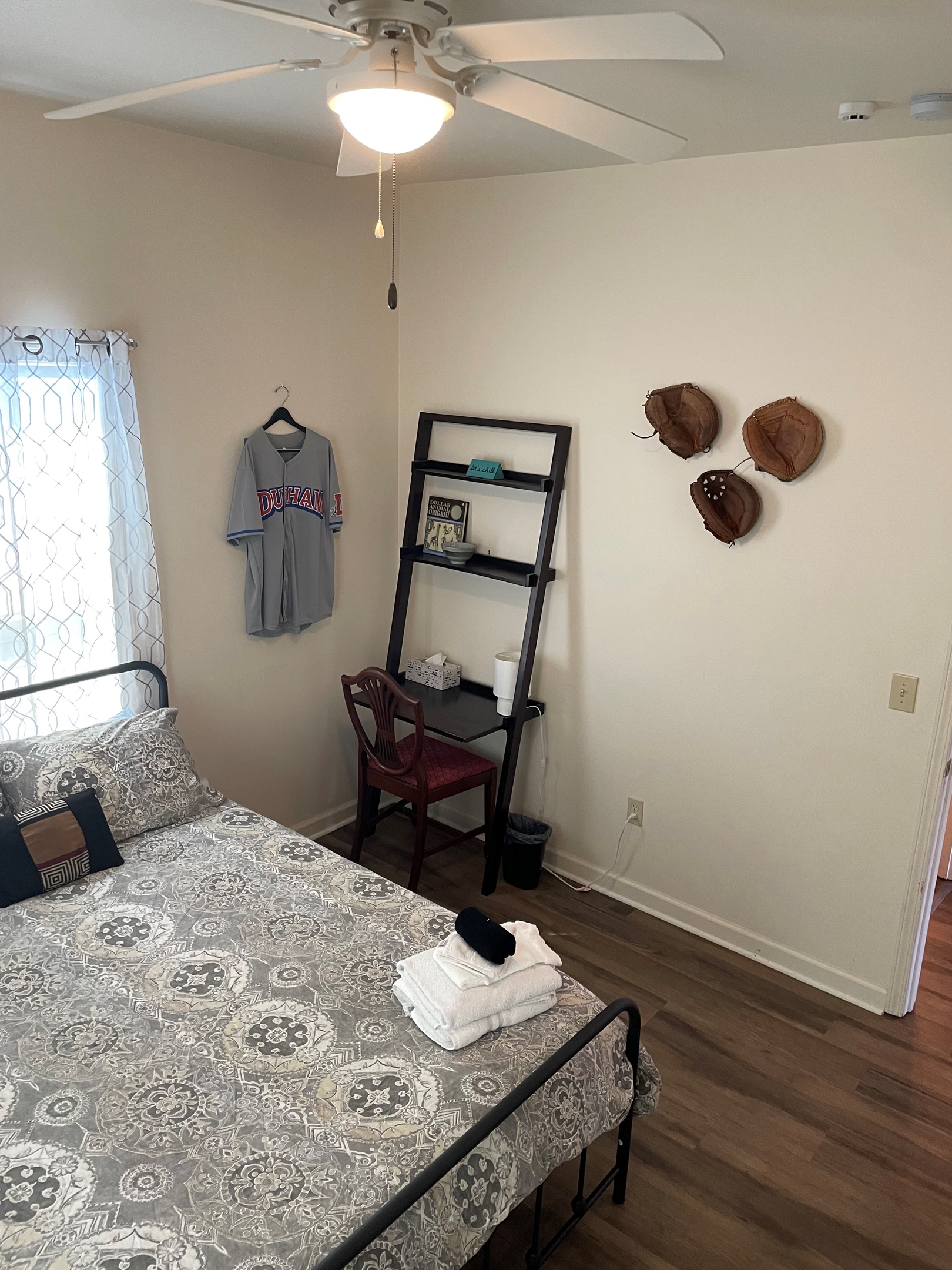 Durham Bulls baseball theme continues in the queen bedroom