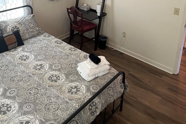 Durham Bulls baseball theme continues in the queen bedroom