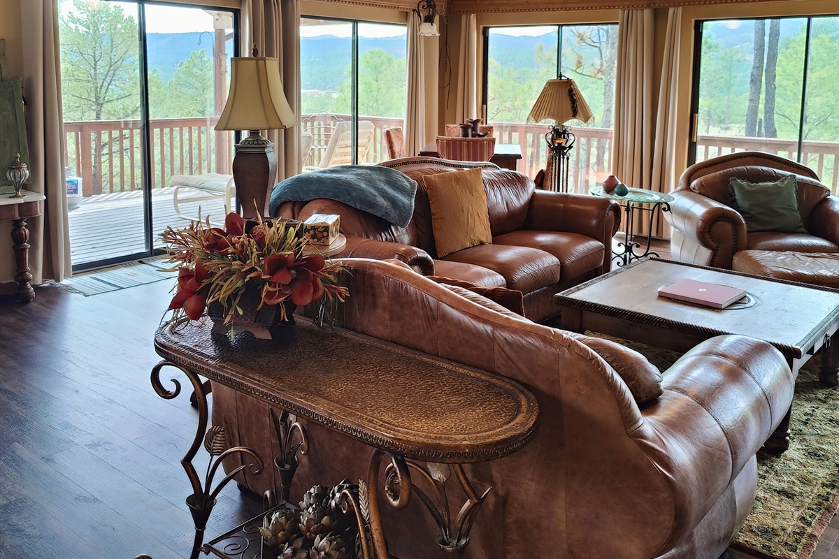 Family room with lots of light. New wood floors
