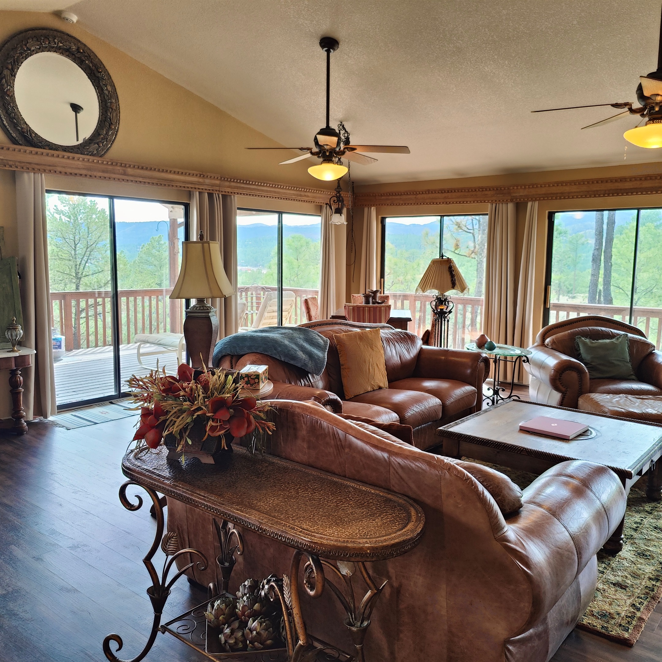 Family room with lots of light. New wood floors