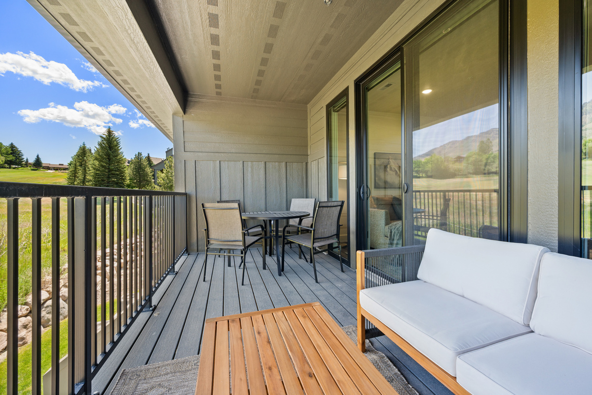 Additional balcony seating provides the perfect place to unwind.