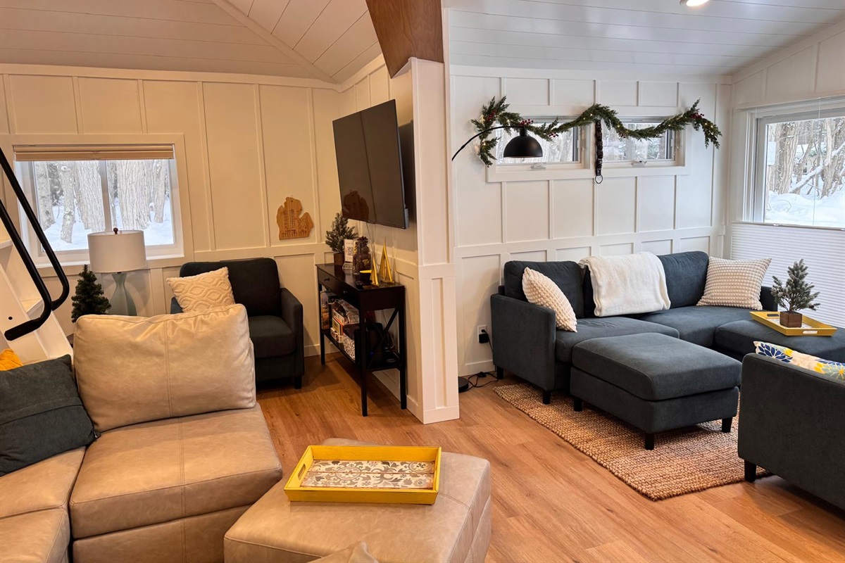 Cozy lounge space styled with winter charm