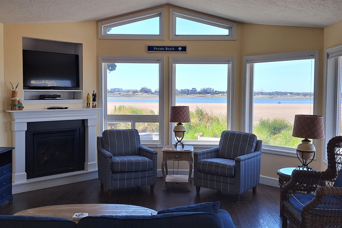 Unwind by the fireplace while streaming your favorite movies on the Roku Smart TV.