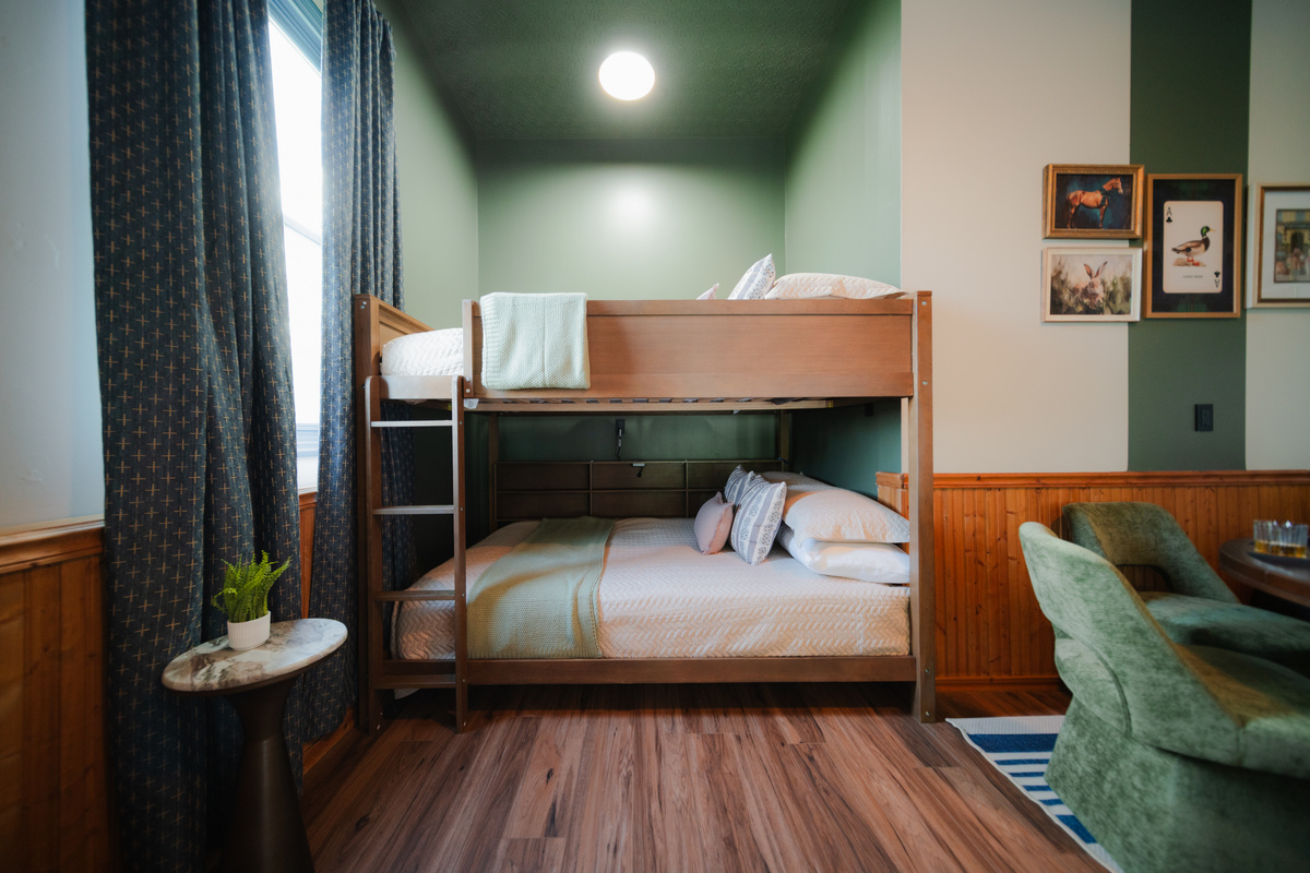 Queen-over-queen bunk beds designed for comfort and convenience.