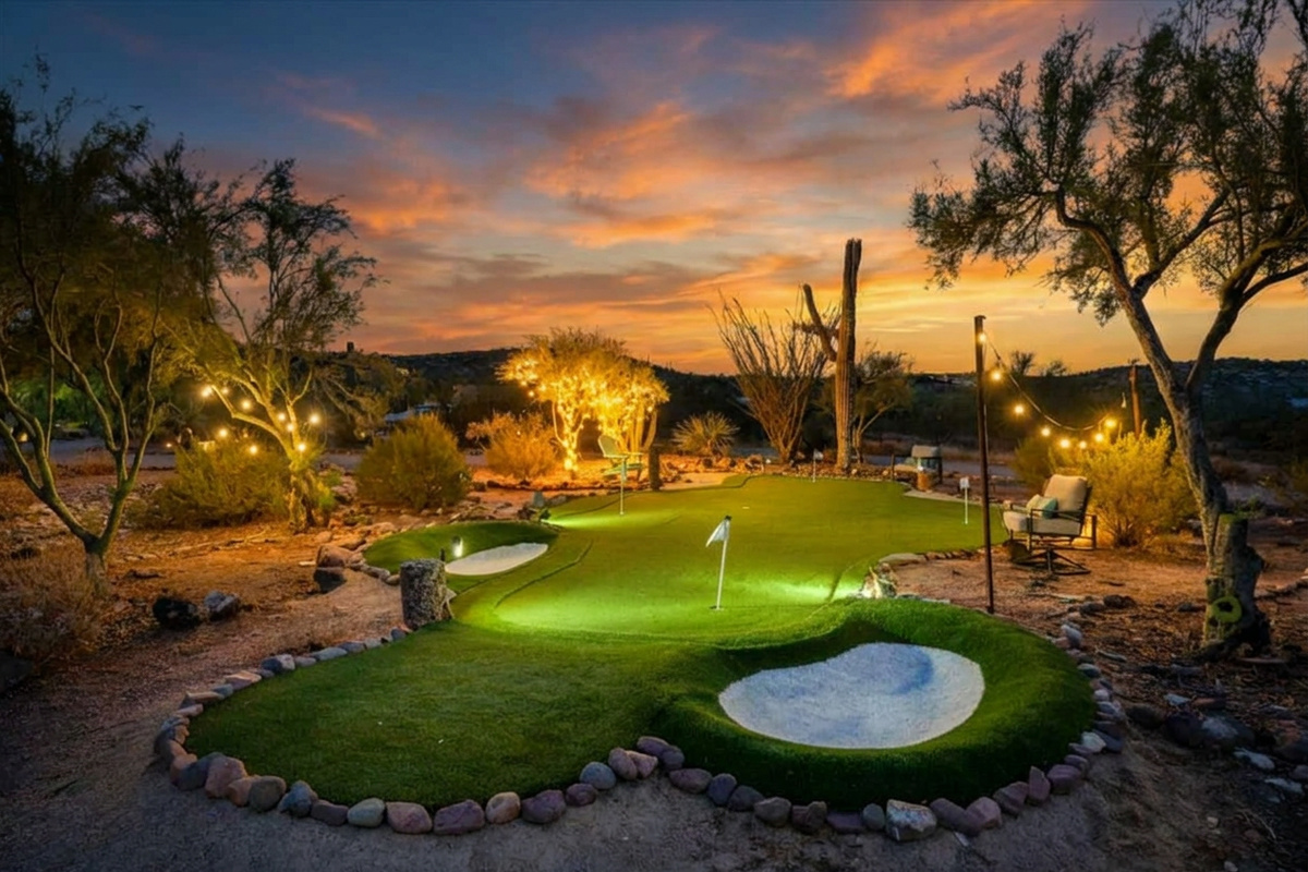Imagine a fun game of chip and putt with your friends in a setting like this. All the greens are lit so the fun can keep going long into the evening!