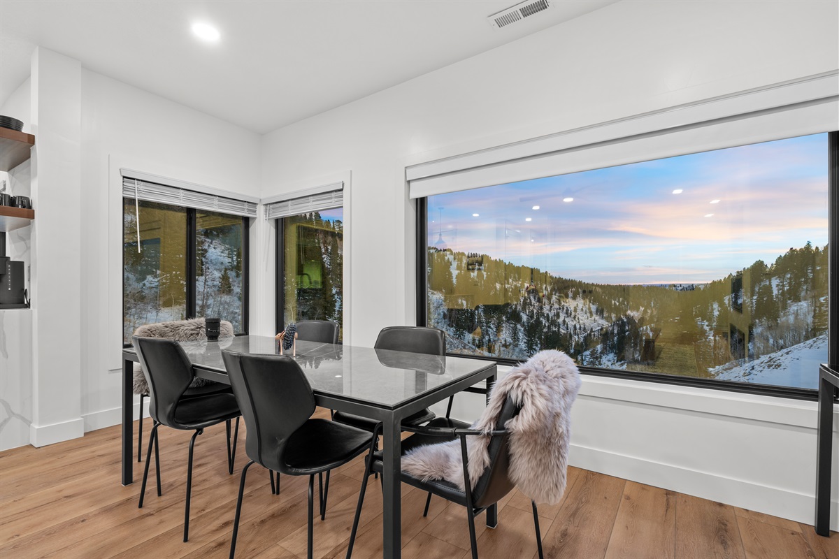 Golden-hour dining — sunset glow over the Mountain.