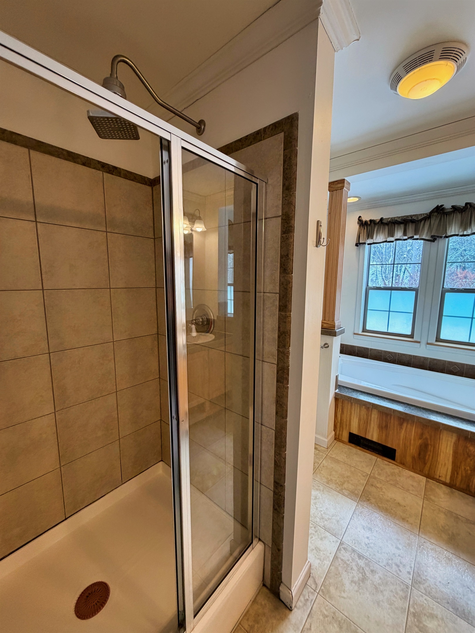 Primary bathroom with jetted tub and shower.