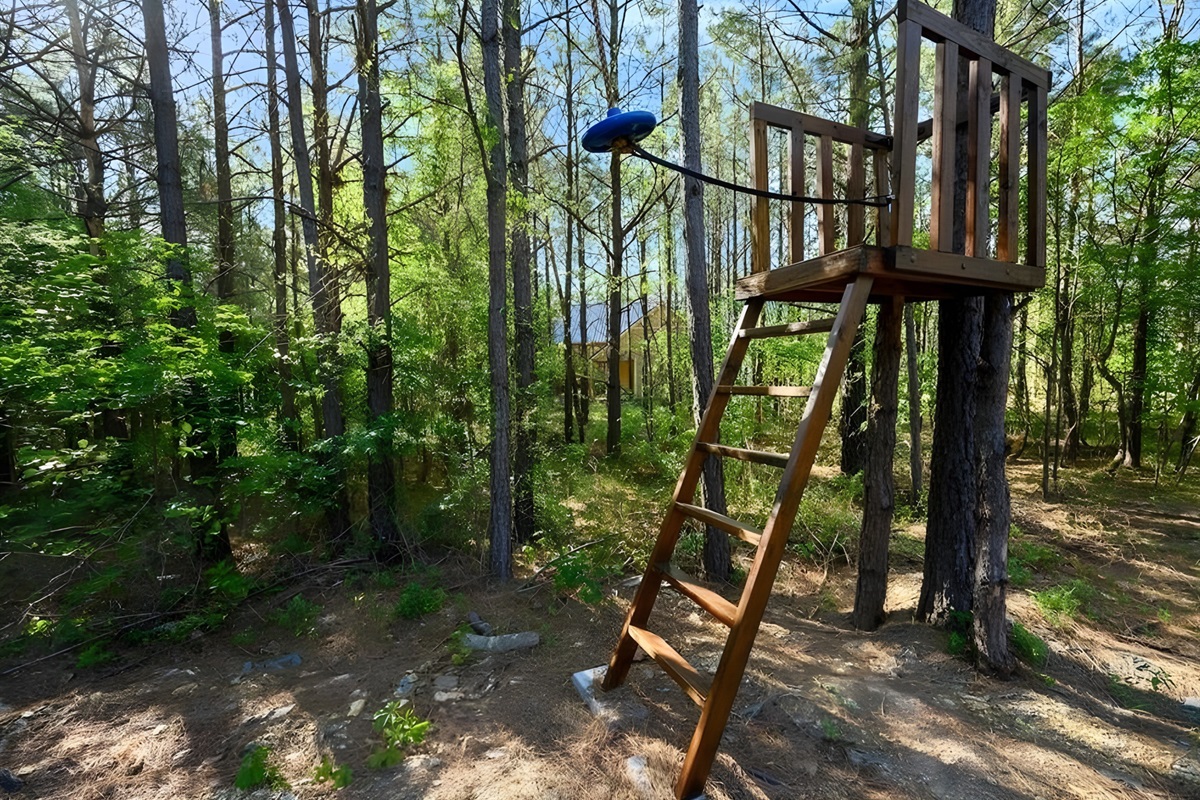 From the zipline to the platforms, the play structure encourages imagination and outdoor adventure.