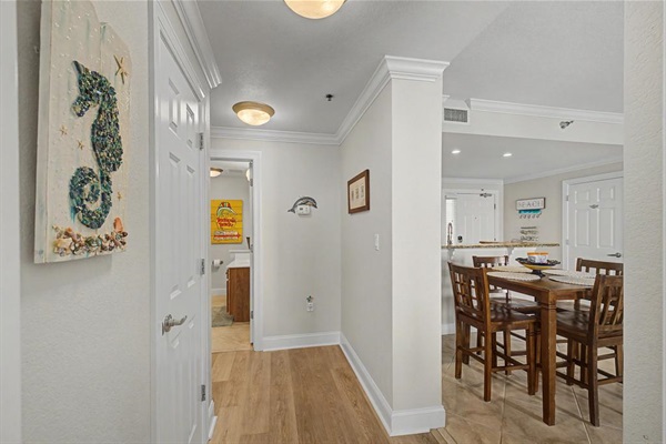 From guest bedroom, access to bathroom and dining/living area.