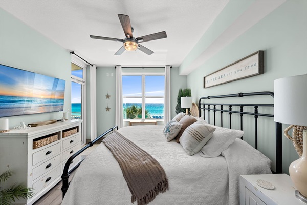 Primary King bedroom with a 55" Samsung Smart TV