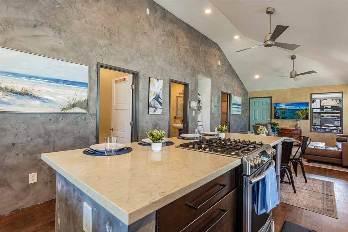 Large island for breakfast buffet or maybe taco bar