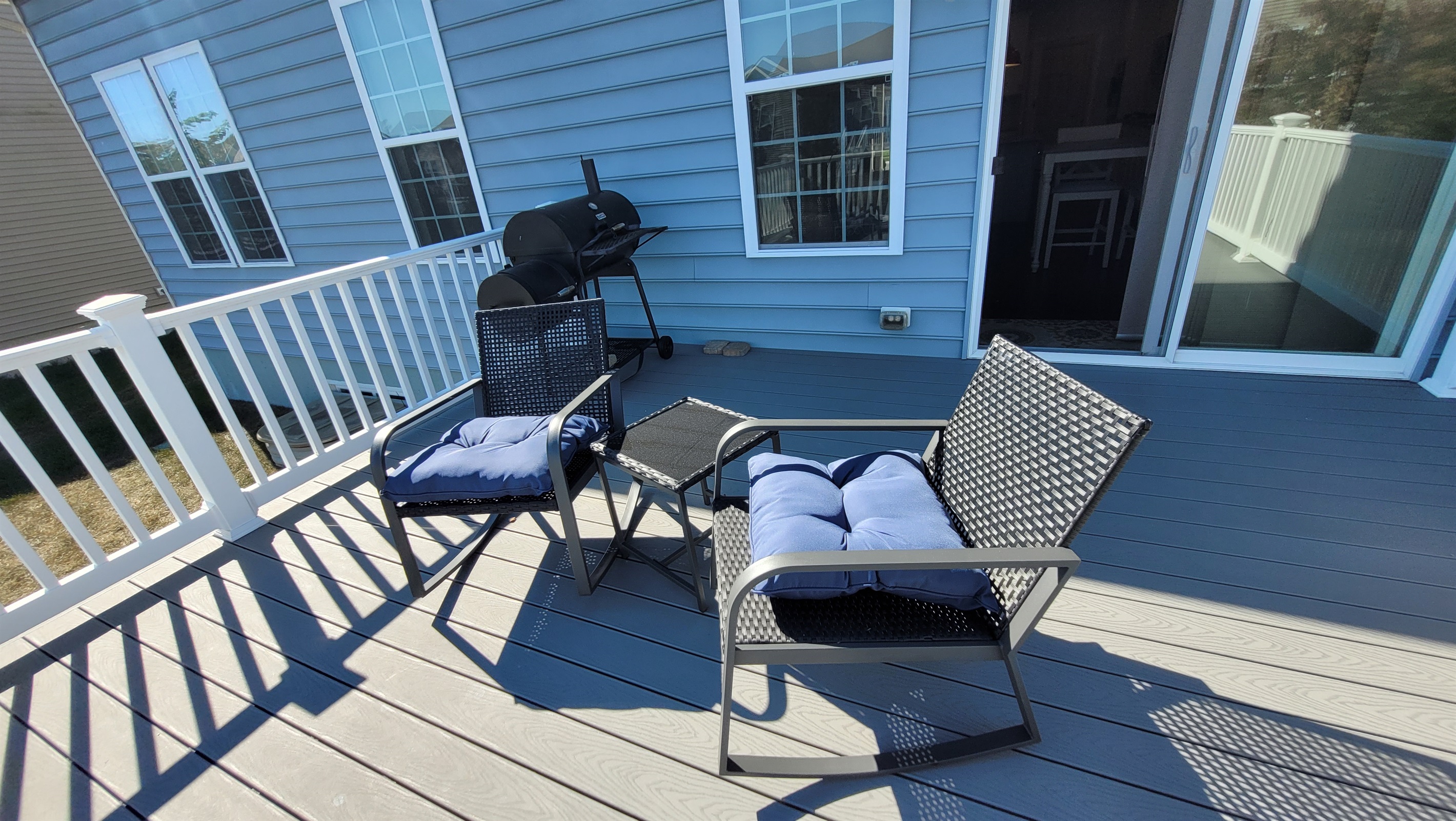 Sunny back deck for morning coffee