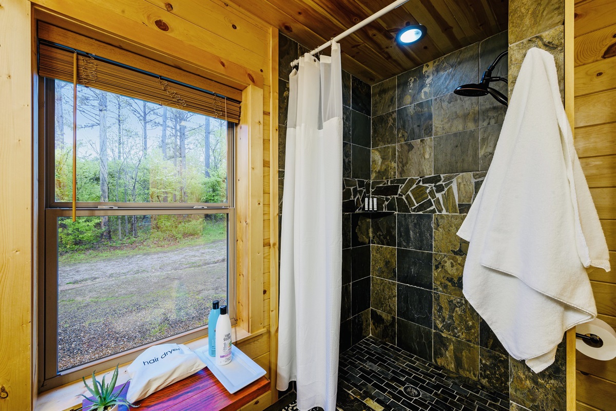 Stone clad shower- master