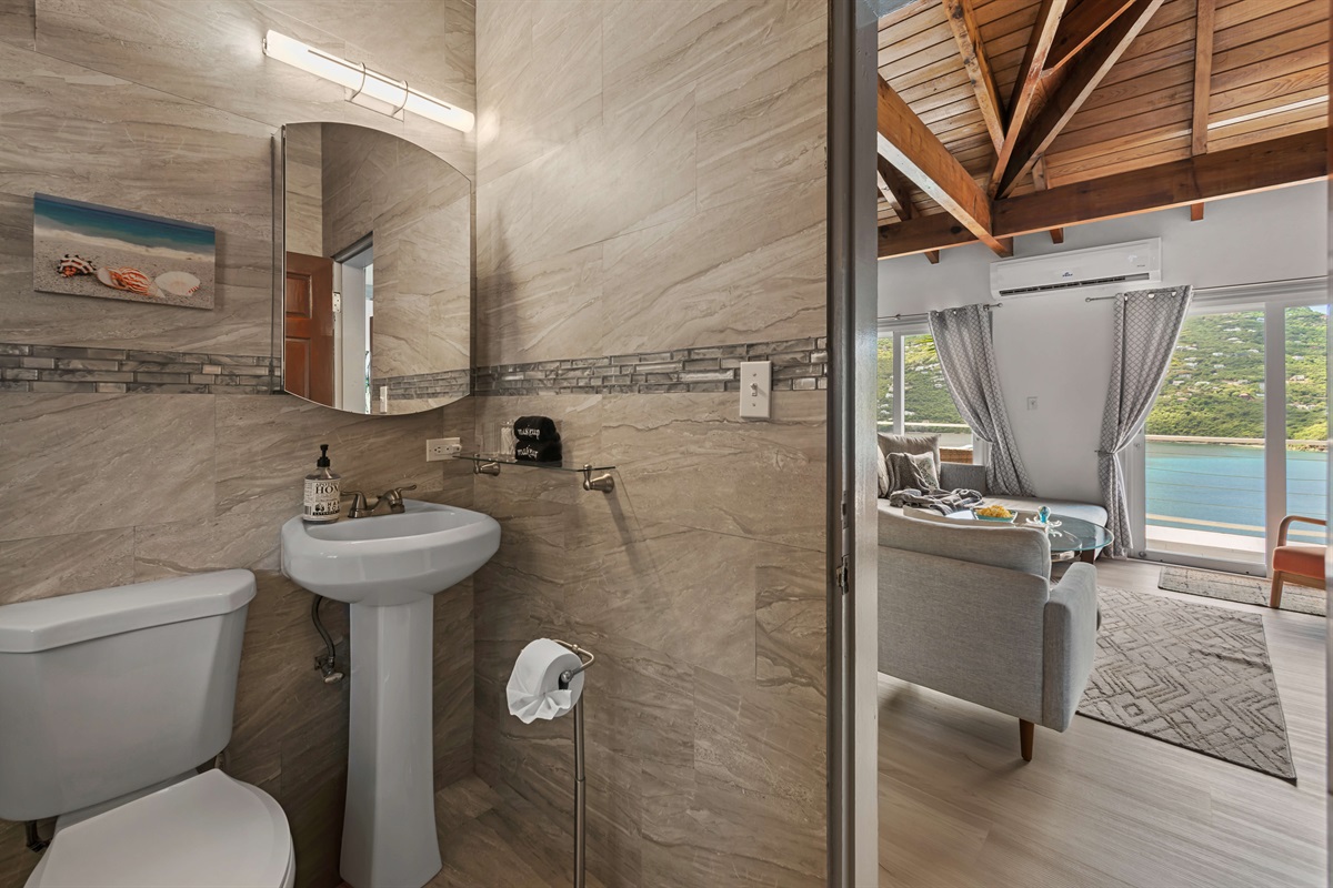 Located just off the living room.