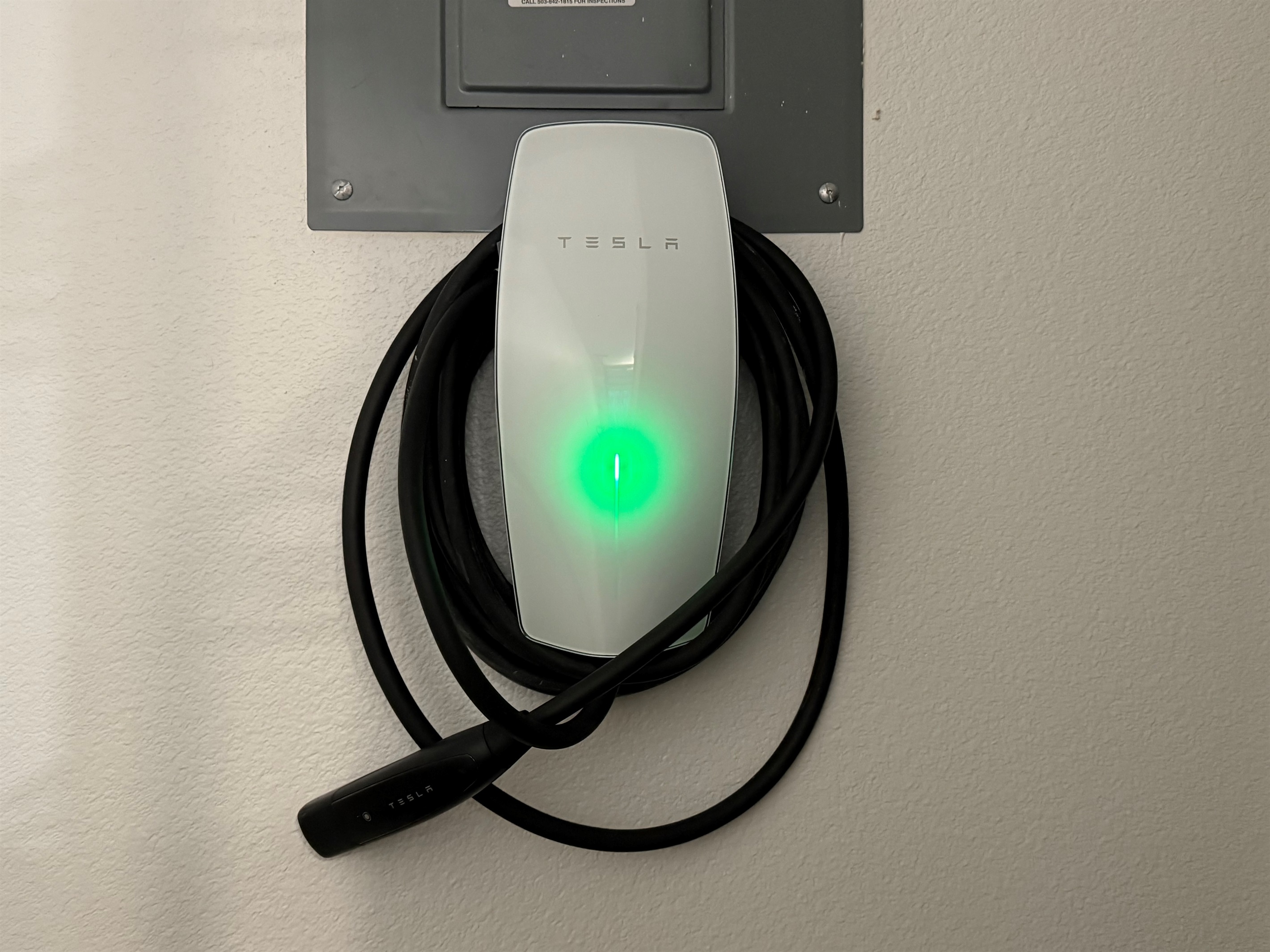 Tesla wall charger available. You’re welcome to bring your own adapter if needed.
