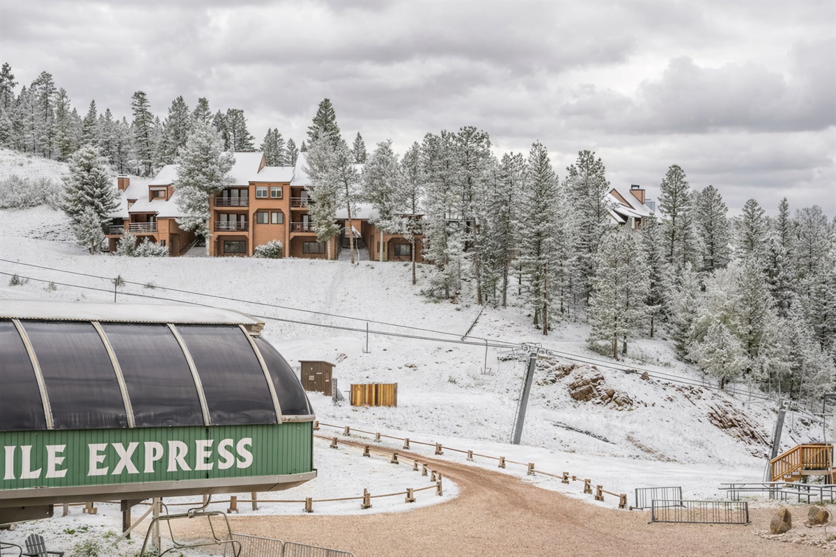 True ski-in / ski-out access at Angel Fire Resort — step outside and you’re on the mountain.