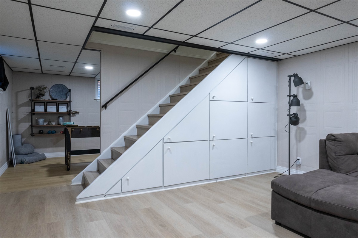 Fully functional rec space with TV, sound bar, foosball and 30+ board games
