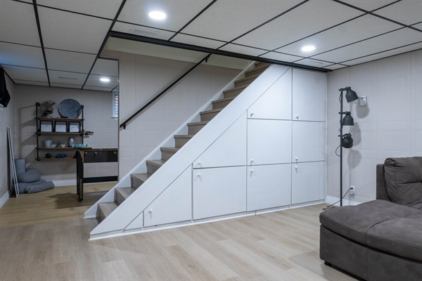 Fully functional rec space with TV, sound bar, foosball and 30+ board games