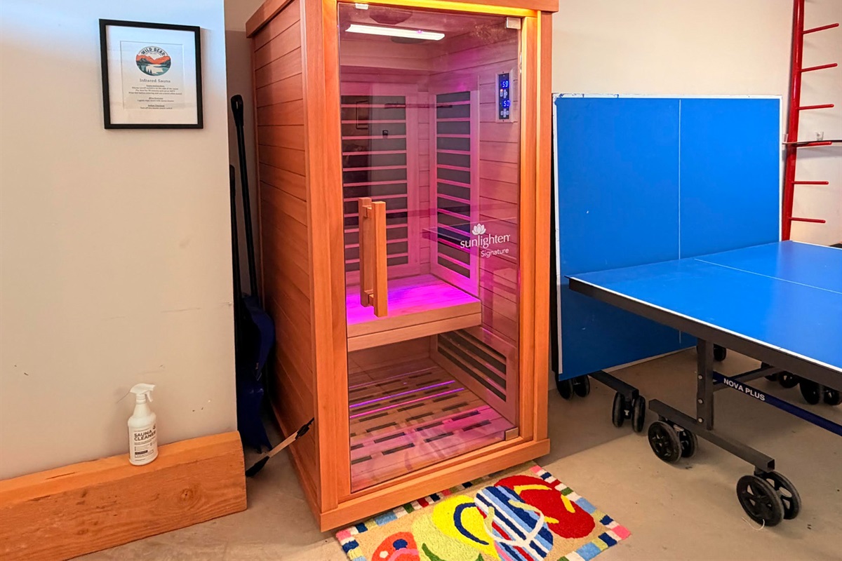 Full-spectrum infrared sauna next to the game room for a spa-like experience.