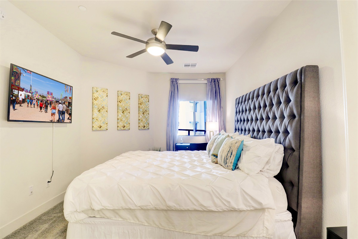 “Peaceful and private bedroom ideal for long-term stays.”