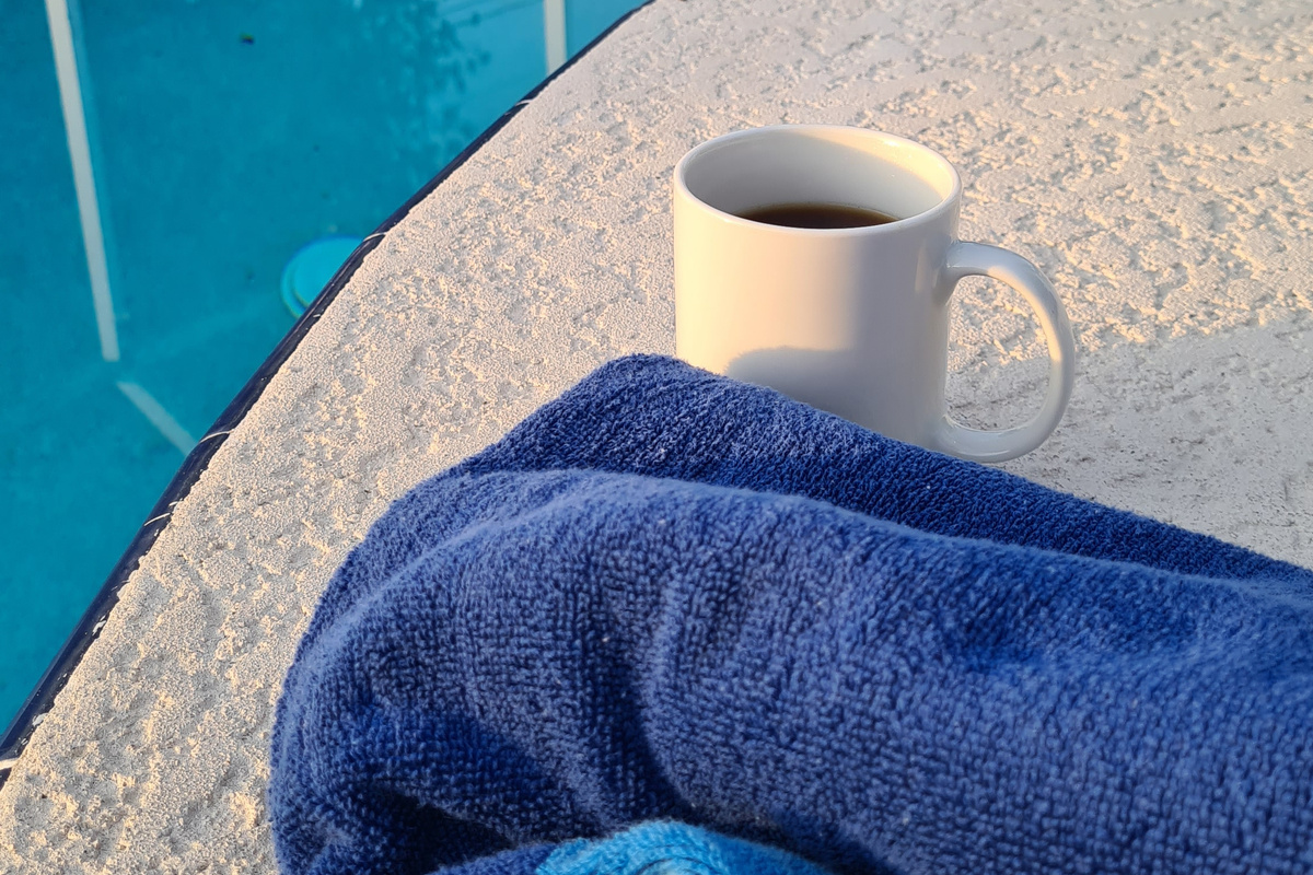 Morning swim and coffee by the pool