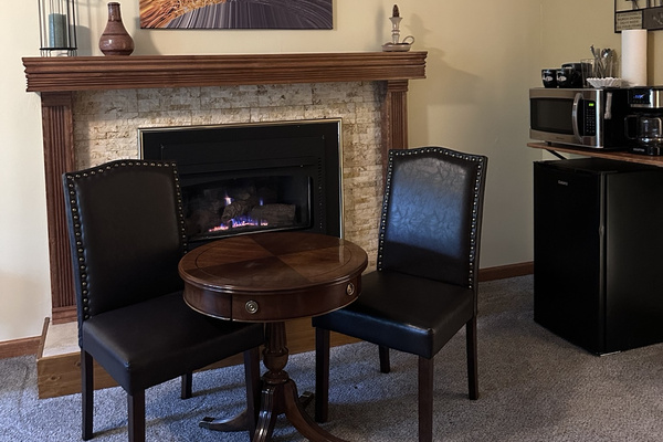 A cozy fire in the Majestic Moose Room's private fireplace