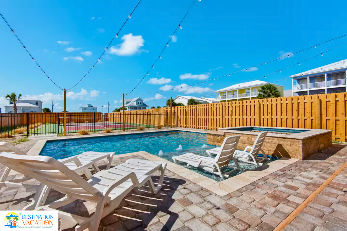 Poolside lounging meets effortless coastal comfort under sunny skies.