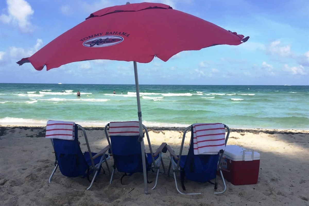Beach Chairs, Towels, Umbrella, Cooler Included in Rental