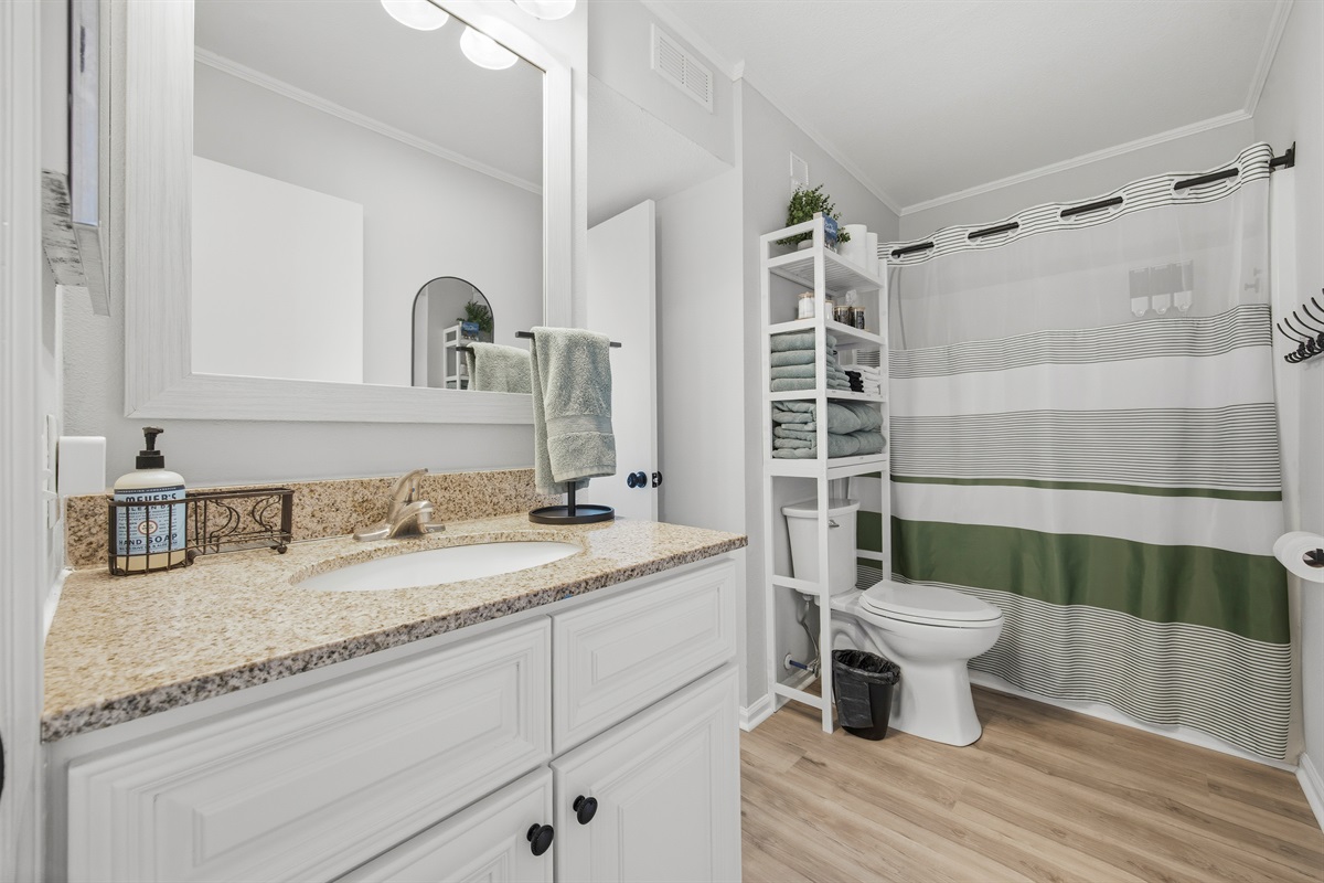 Large bathrooom with entry from both the bedroom and living room!
